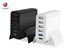 Quick Charge 3.0+Type C USB Quick Charger,6 Port USB Charger