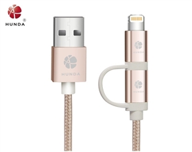 1.2m MFI certified braided 2 in 1 lightning+micro usb cable