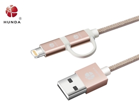 1.2m MFI certified braided 2 in 1 lightning+micro usb cable