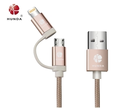 1.2m MFI certified braided 2 in 1 lightning+micro usb cable