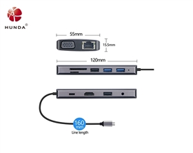 HUNDA 2019 New Arrival Type-C Quick Charge 11in1 Docking Station PD 100W